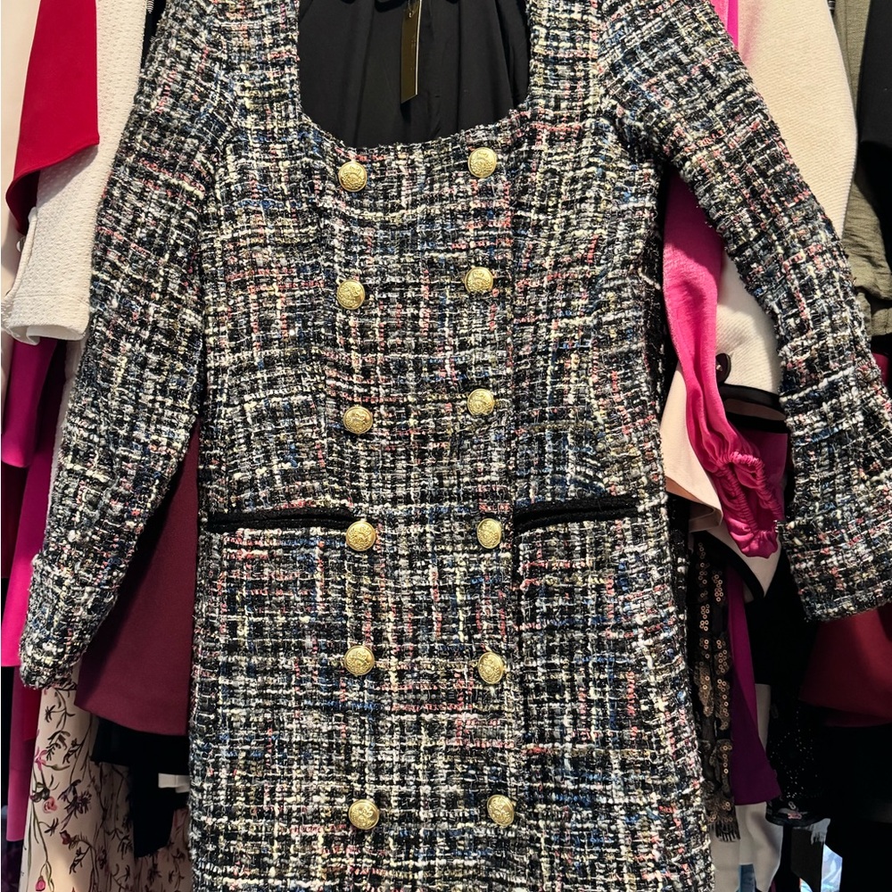 Alexia Admor Black and White Tweed Long Sleeve Dress